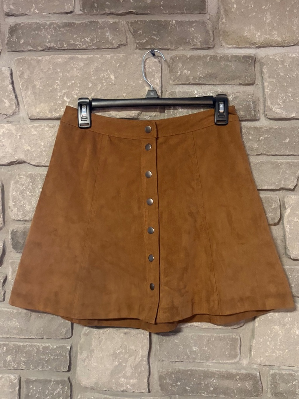 Abercrombie & Fitch Suede Snap Front A-Line Mini Skirt Cognac Tan Size 0